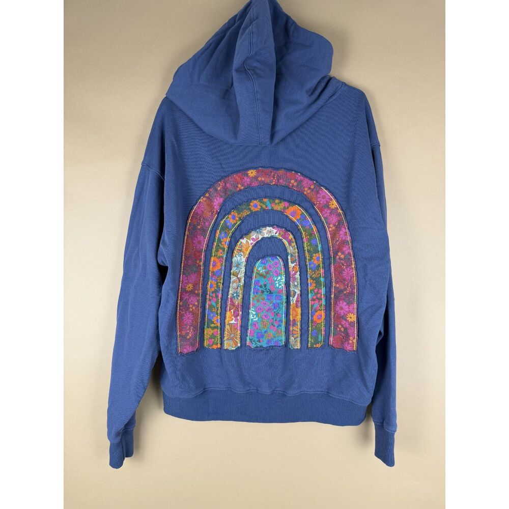 Natural Life Floral Patchwork Rainbow Zip Hoodie Sweatshirt Blue Size S/M